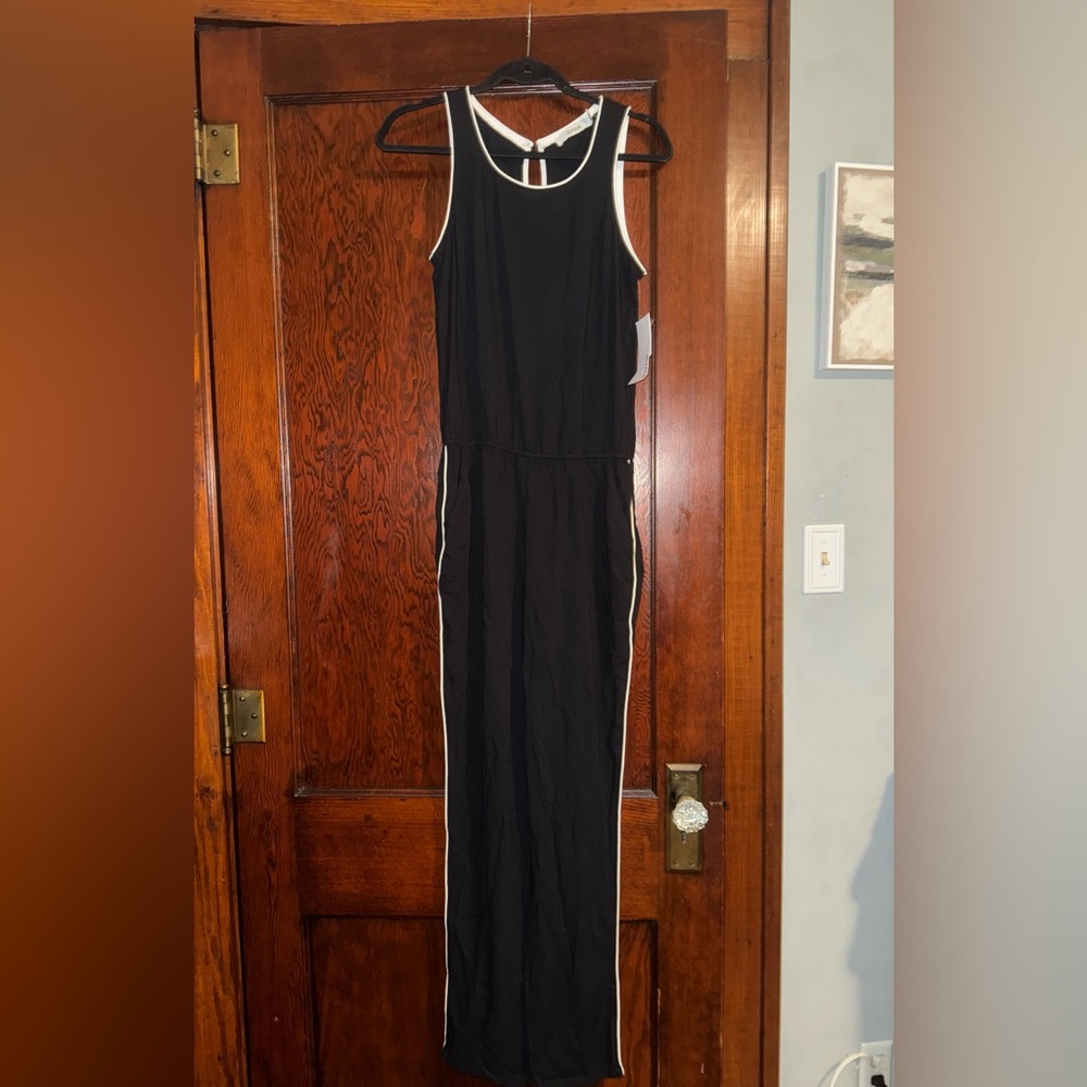 Nwt! Black Sleeveless Jumpsuit with White Trim